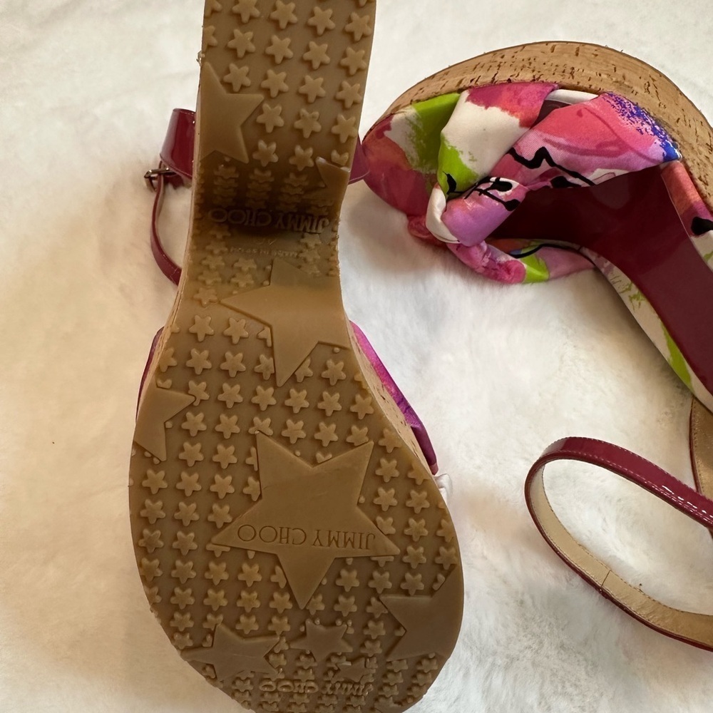 Jimmy Choo Pink and Green Wedge Sandals - Picture 2 of 9